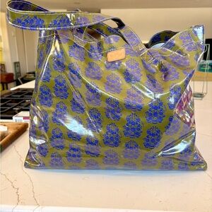 Consuela Olive and Cobalt Tote Bag
